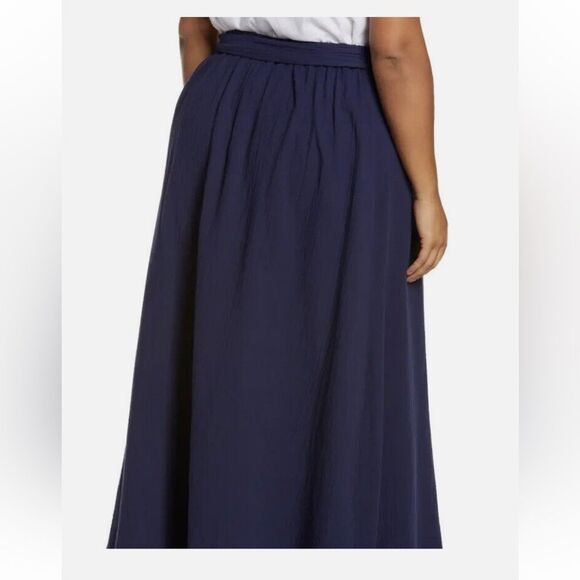 CASLON Women's Tie Waist Maxi Skirt Faux Wrap in Navy Cotton Gauze Size 1X - Picture 14 of 15